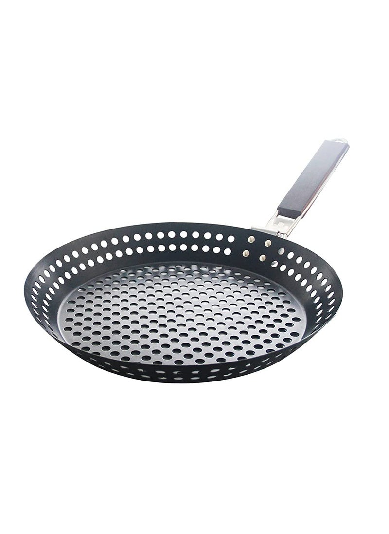 Kruvad Nonstick Grilling Skillet Folding Handle Griddle Versatile Outdoor Cooking Tool Portable Grill Pan Barbecue Pan for Vegetables Seafood Meat