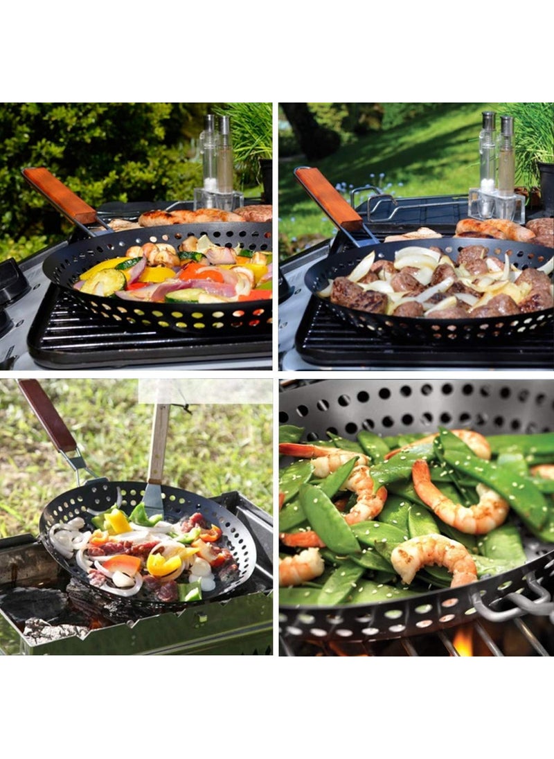 Kruvad Nonstick Grilling Skillet Folding Handle Griddle Versatile Outdoor Cooking Tool Portable Grill Pan Barbecue Pan for Vegetables Seafood Meat