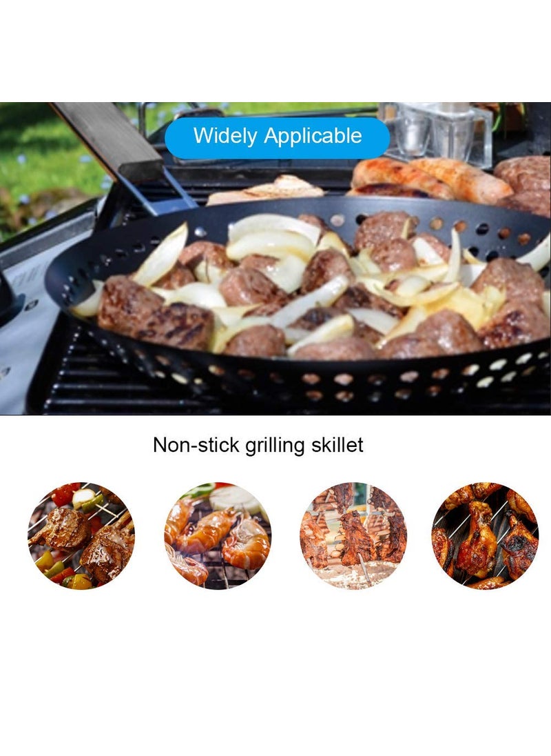 Kruvad Nonstick Grilling Skillet Folding Handle Griddle Versatile Outdoor Cooking Tool Portable Grill Pan Barbecue Pan for Vegetables Seafood Meat