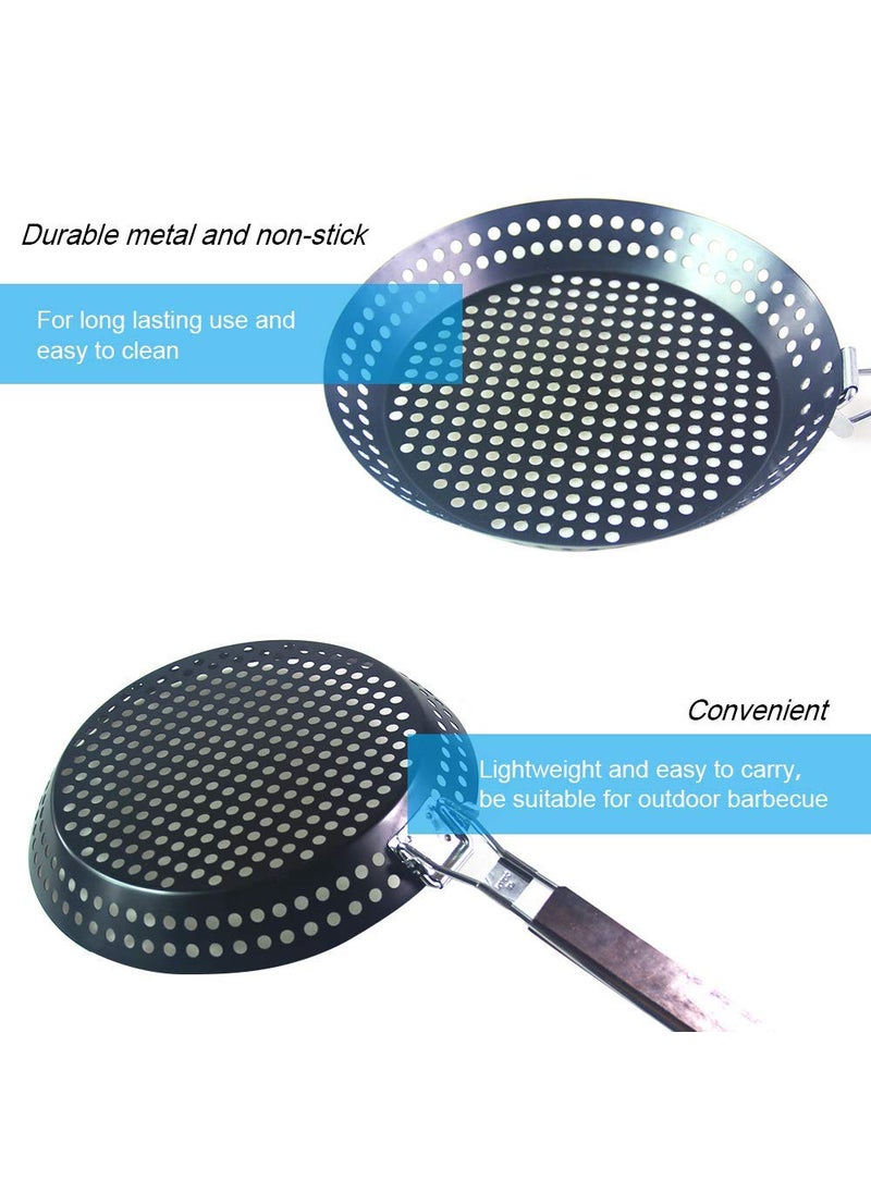 Kruvad Nonstick Grilling Skillet Folding Handle Griddle Versatile Outdoor Cooking Tool Portable Grill Pan Barbecue Pan for Vegetables Seafood Meat