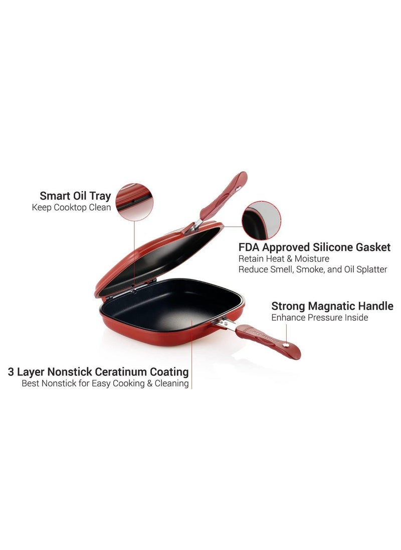 BYRM Nonstick Happy Call Double Sided Multi Purpose Grill Pan with Strong Magnetic Handles