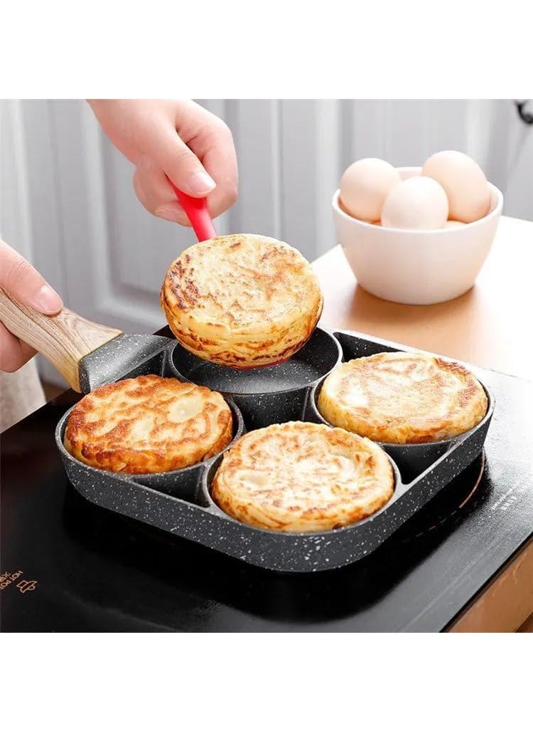ECAPT Non Stick Grill Pan Mini Pan Uttapam Tawa Aluminum Multi Snack Maker 4 Cavity Egg Frying PanBlack