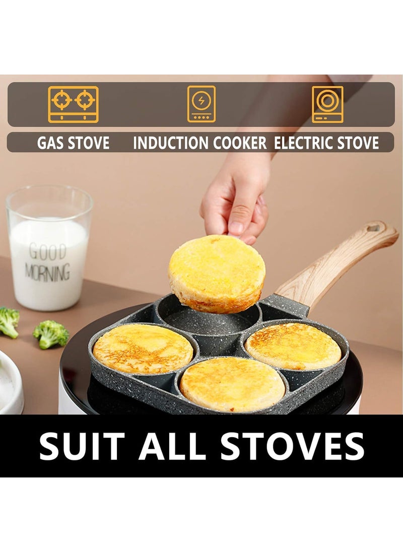 ECAPT Non Stick Grill Pan Mini Pan Uttapam Tawa Aluminum Multi Snack Maker 4 Cavity Egg Frying PanBlack