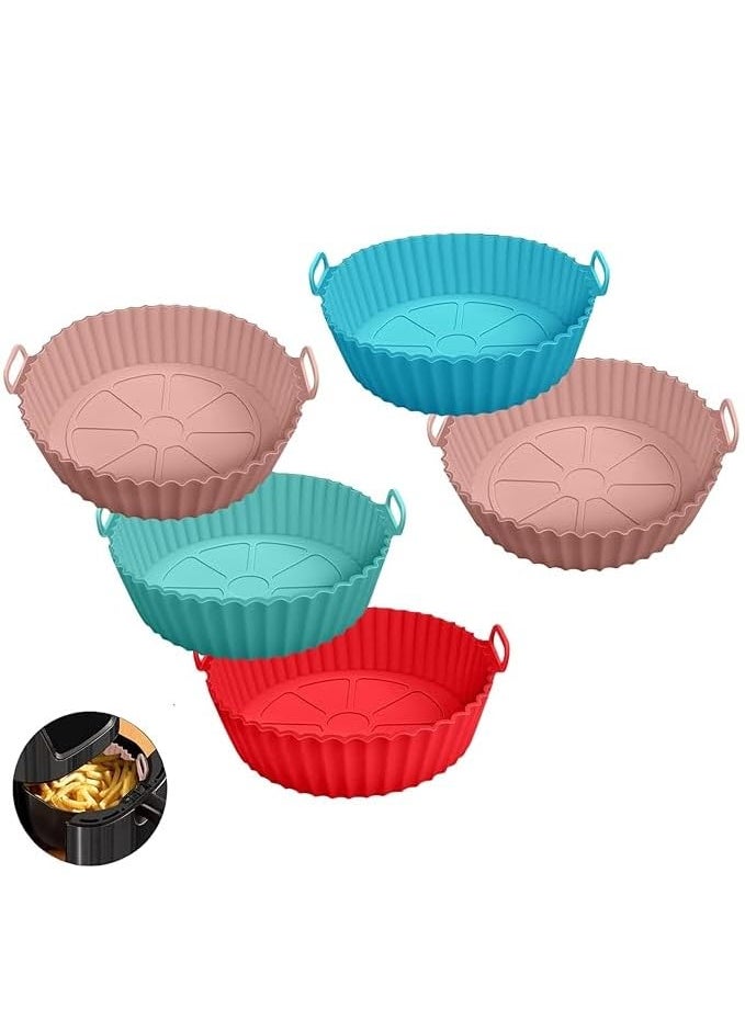 DIOXIT Air Fryer Silicone Pot Square Liners Reusable NonStick Basket Baking Tray Heat Resistant Airfryer Oven Accessories Grill Pan for Healthy Cooking Multi Color 5PCS