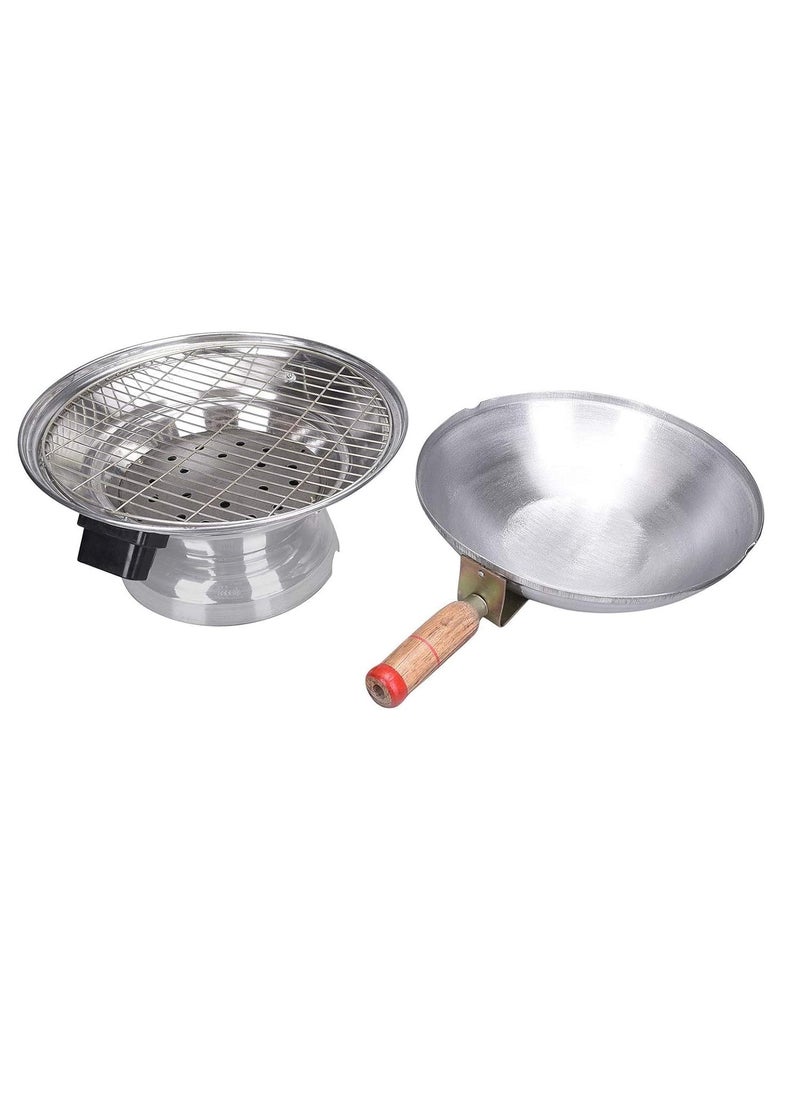 NUVIKAS Aluminum Tandoor Bati Maker Baking Oven 34 x 34 x 26 Cm 1 PieceSilver Gas Tandoor Barbecue Grill Food Steamer Cookware Set
