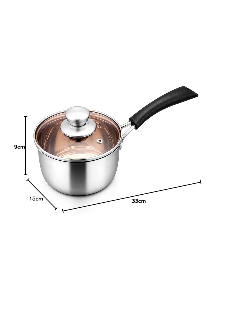 KIRFIZ Stainless Steel Sauce Pan with Lid Coffee Milk Cooking Saucepan Pots Milk Pan Cookware Professional with Long Handle Milk panTea panSauce panMilk Soup Pan for Home Kitchen Restaurant