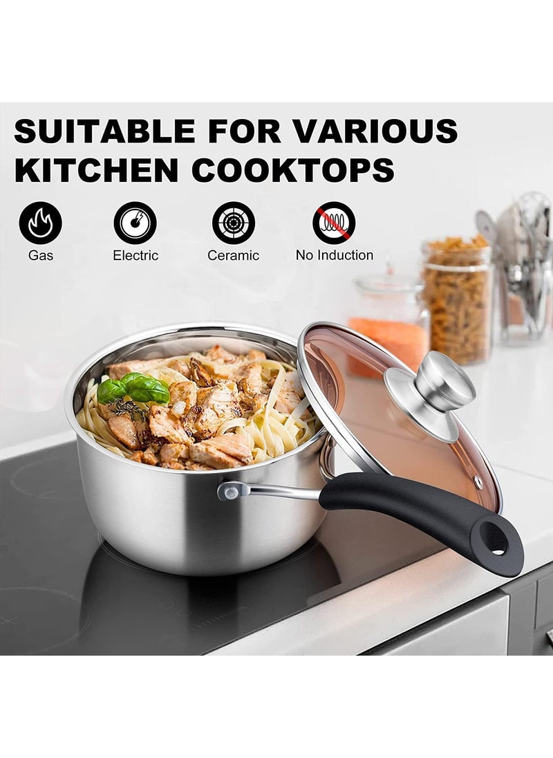 KIRFIZ Stainless Steel Sauce Pan with Lid Coffee Milk Cooking Saucepan Pots Milk Pan Cookware Professional with Long Handle Milk panTea panSauce panMilk Soup Pan for Home Kitchen Restaurant