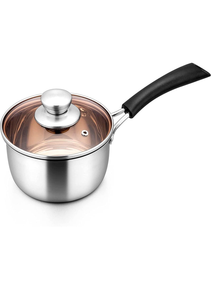 KIRFIZ Stainless Steel Sauce Pan with Lid Coffee Milk Cooking Saucepan Pots Milk Pan Cookware Professional with Long Handle Milk panTea panSauce panMilk Soup Pan for Home Kitchen Restaurant