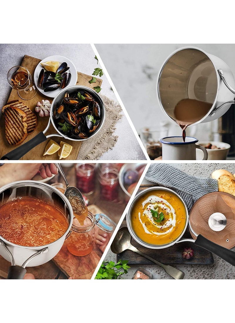 KIRFIZ Stainless Steel Sauce Pan with Lid Coffee Milk Cooking Saucepan Pots Milk Pan Cookware Professional with Long Handle Milk panTea panSauce panMilk Soup Pan for Home Kitchen Restaurant