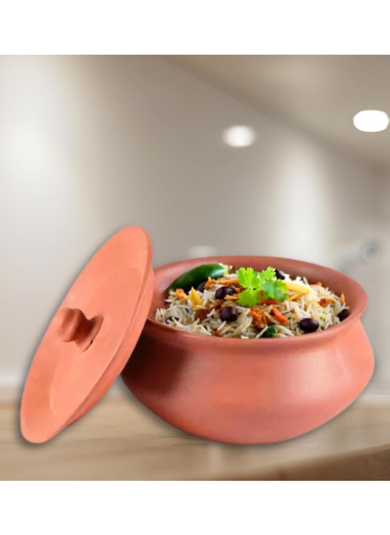 Terra Charms Terracotta Clay Pot Cooking Serving Hand Craft Making for Veg Biryani Handi for Kitchen Light Weight Curd Bowl with Lid for Cooking Pack of 1 700ML Capacity Brown Color