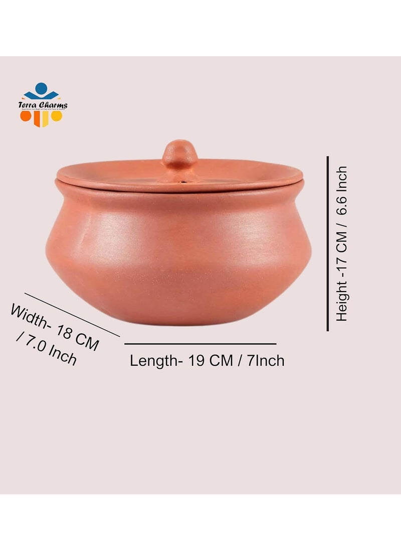 Terra Charms Terracotta Clay Pot Cooking Serving Hand Craft Making for Veg Biryani Handi for Kitchen Light Weight Curd Bowl with Lid for Cooking Pack of 1 700ML Capacity Brown Color