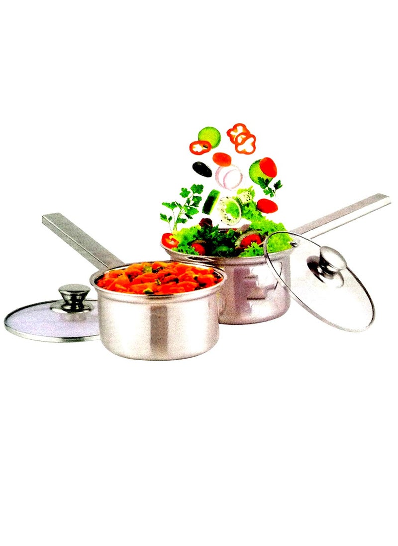 SQUARO Stainless Steel Heavy Base Saucepan with Toughen Glass Lid Induction Gas Stove Friendly Cook and Serve with Toughen Glass Lids 1 Pcs Small Capacity 1 LTR