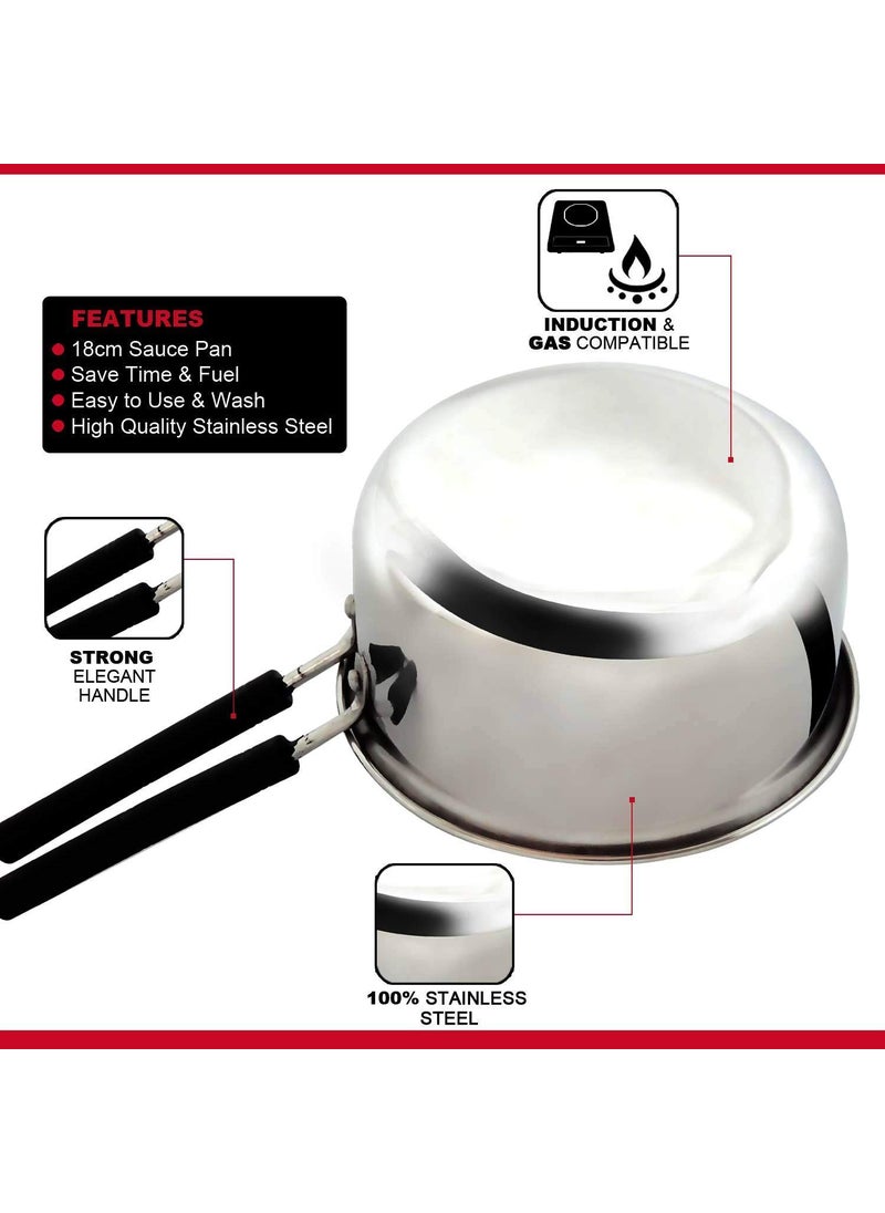 VARSHA INTERNATIONAL Stainless Steel Induction and Gas Stove Heavy Base Sauce Pan for Cooking 2 Liter
