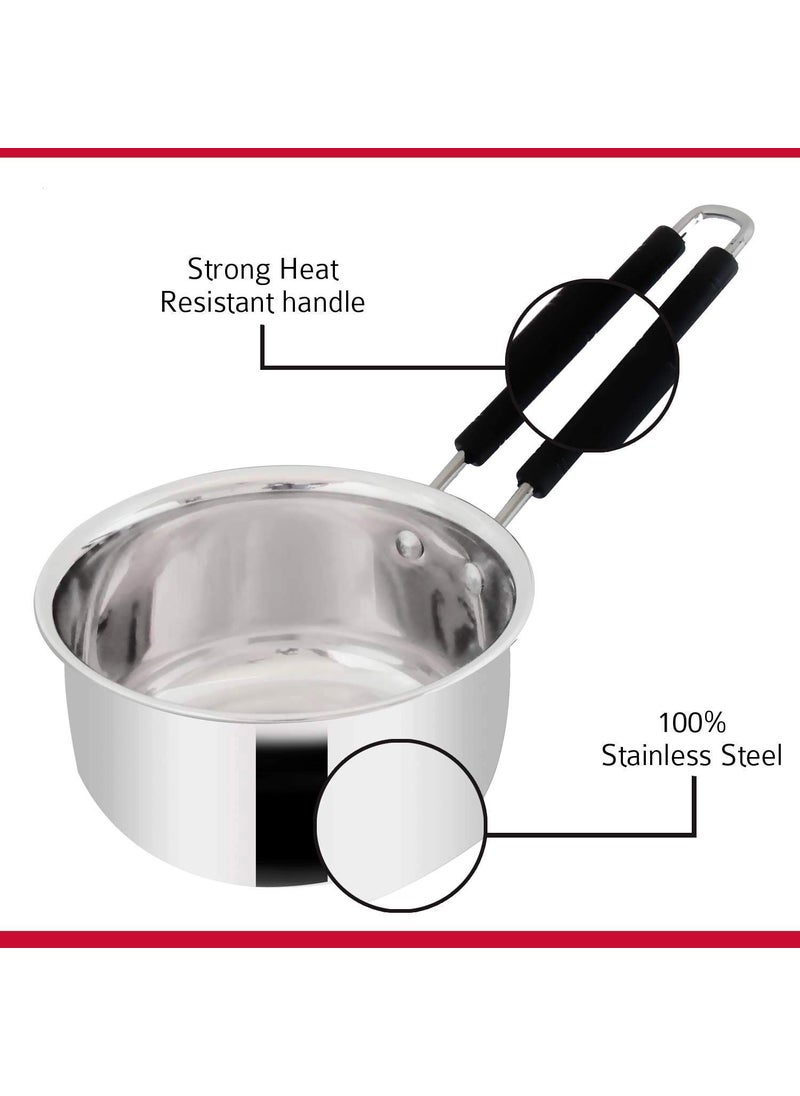 VARSHA INTERNATIONAL Stainless Steel Induction and Gas Stove Heavy Base Sauce Pan for Cooking 2 Liter