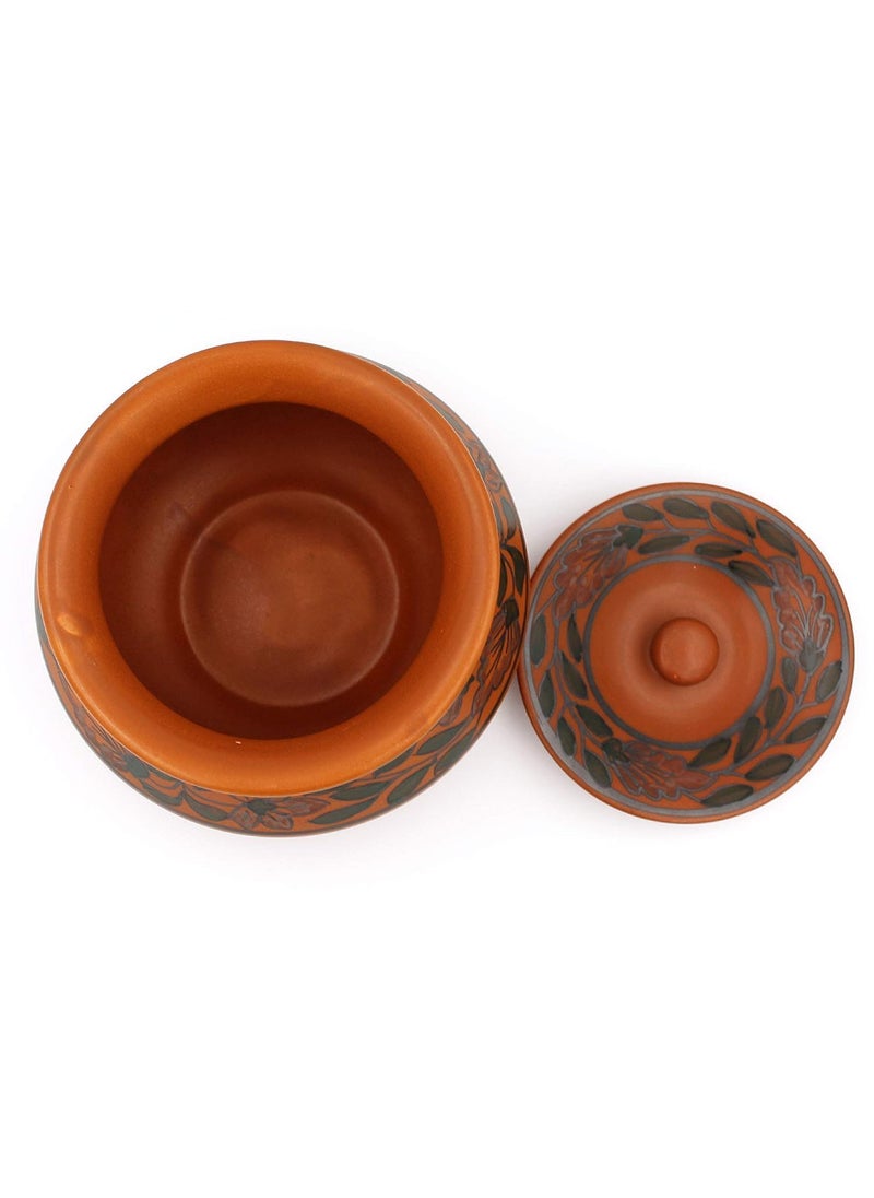 KALAKRITI Ceramic 600 ML Handi with lid Biryani Bowl Serveware Curd Setter Pot Server for Dal Curry and Dining Tableware ColorBrown Pack of 1