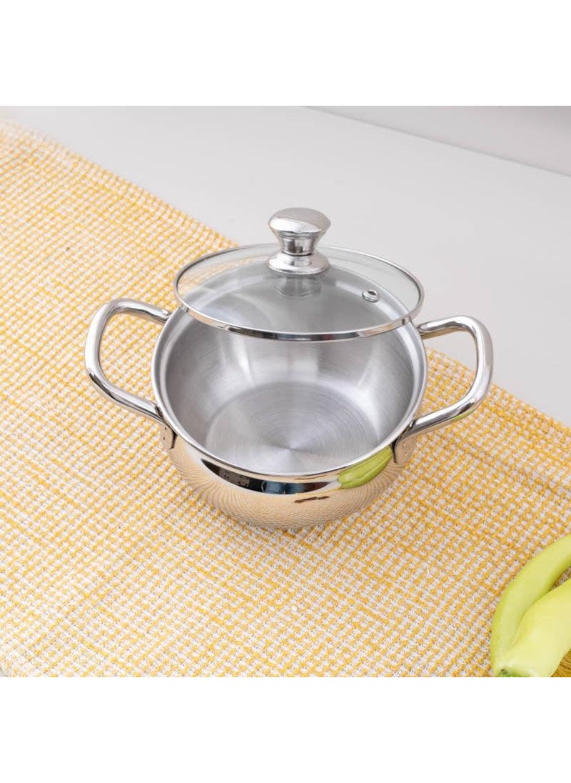appeasy Stainless Steel Belly Shape SaucepotCasserole Handi with Glass Lid15L Pack of 1