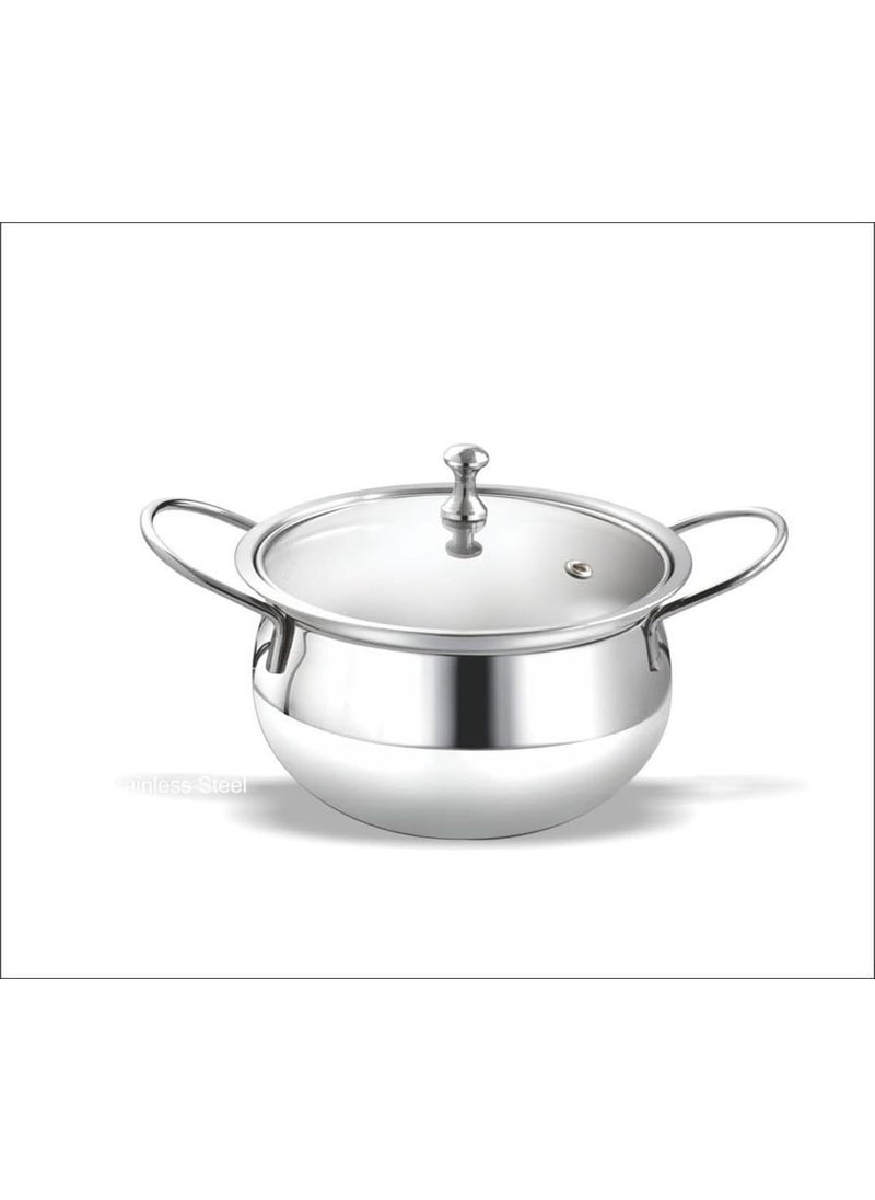 appeasy Stainless Steel Belly Shape SaucepotCasserole Handi with Glass Lid15L Pack of 1