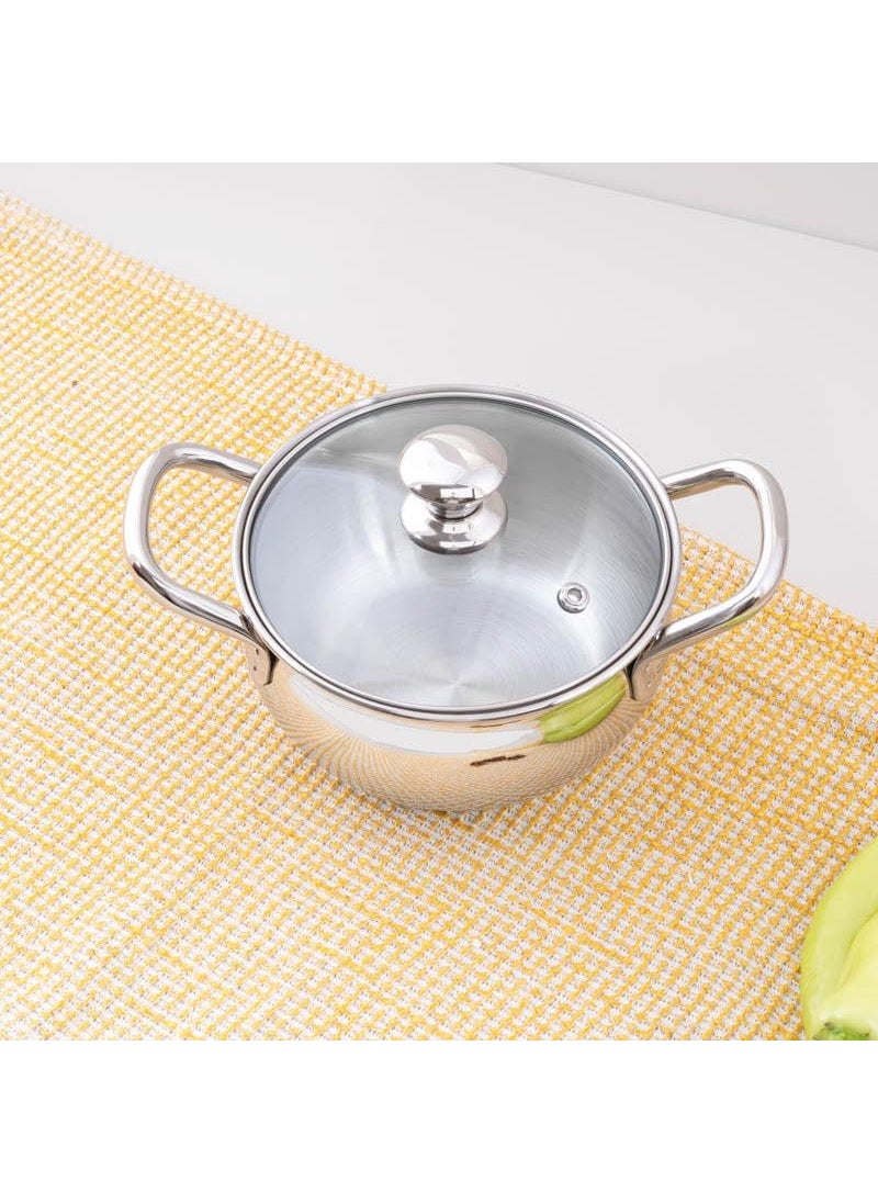 appeasy Stainless Steel Belly Shape SaucepotCasserole Handi with Glass Lid15L Pack of 1