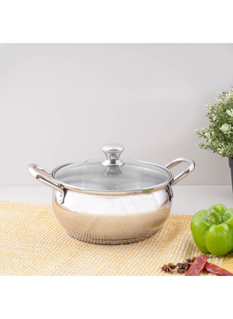 appeasy Stainless Steel Belly Shape SaucepotCasserole Handi with Glass Lid15L Pack of 1