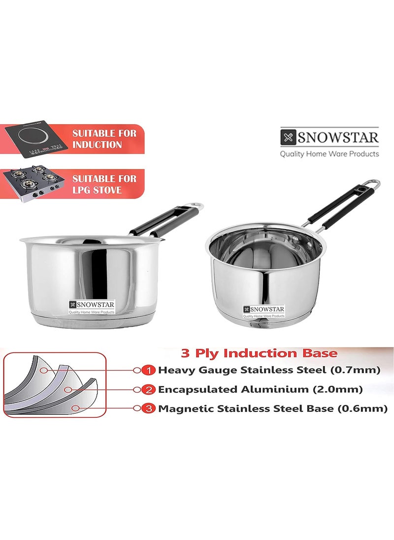 SNOWSTAR Stainless Steel Saucepan for TeaCoffee with Handle Without Lid I 1600 ML I Induction Base I Milk PotPan Set with Triply Base I Ideal Boiling Water