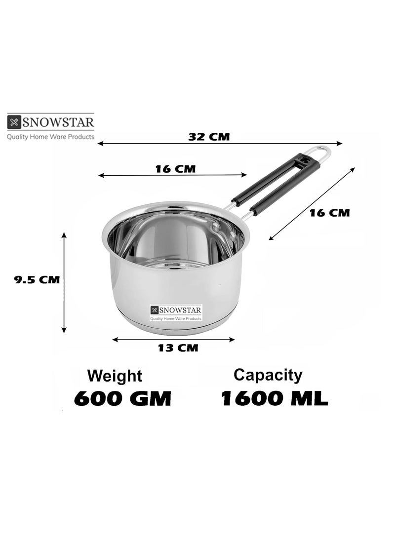 SNOWSTAR Stainless Steel Saucepan for TeaCoffee with Handle Without Lid I 1600 ML I Induction Base I Milk PotPan Set with Triply Base I Ideal Boiling Water