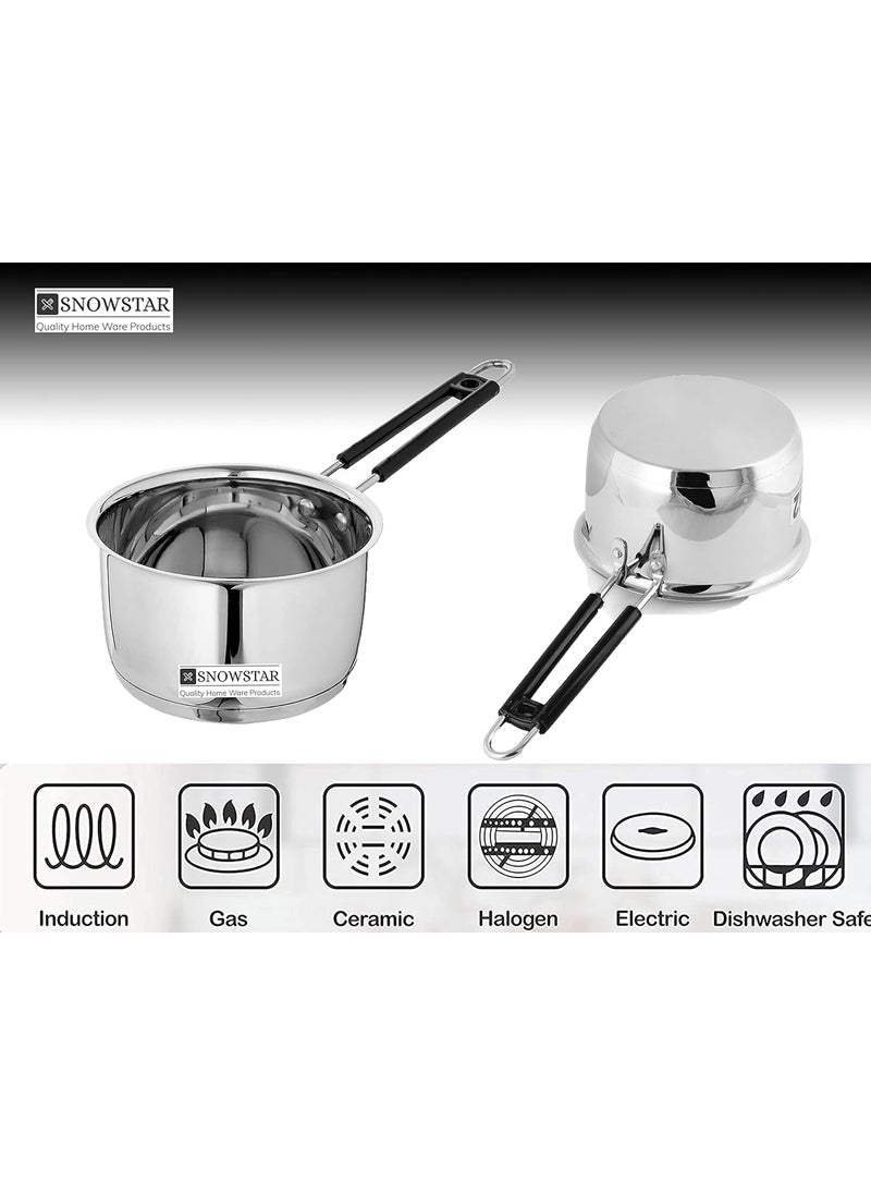 SNOWSTAR Stainless Steel Saucepan for TeaCoffee with Handle Without Lid I 1600 ML I Induction Base I Milk PotPan Set with Triply Base I Ideal Boiling Water