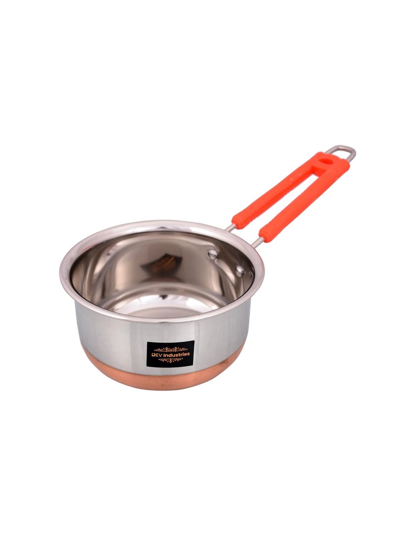 Dev Industries Stainless Steel Copper Bottom Sauce Pan Flat Base Sauce Pan Tea Pan Milk Pan Tapeli Patila Sauce Pot Cookware with Handle 1500ML