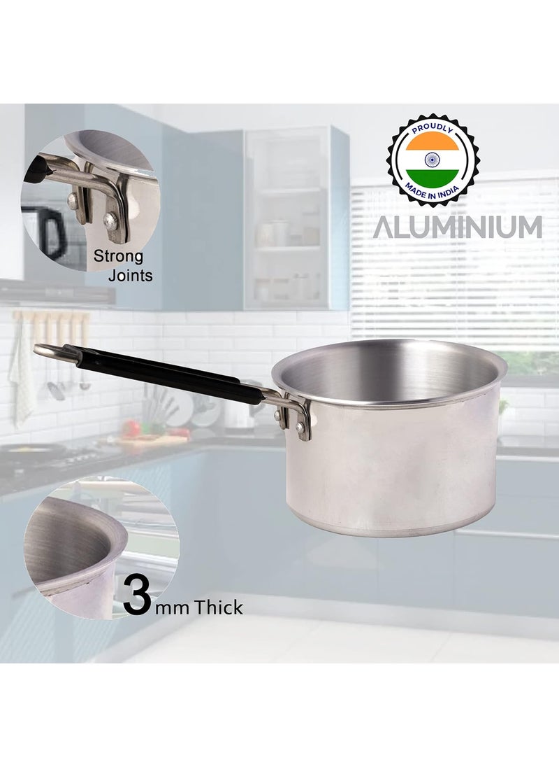 Shri Anand Aluminium Classic Series Butter WarmerSaucepan TeaMilk Pot Pan Dishwasher Safe Patila Sauce Pan 2L Pan Silver Free Stainless Steel Heavy Duty Chalni