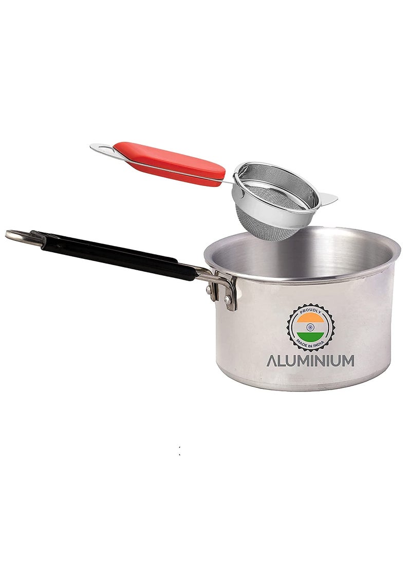 Shri Anand Aluminium Classic Series Butter WarmerSaucepan TeaMilk Pot Pan Dishwasher Safe Patila Sauce Pan 2L Pan Silver Free Stainless Steel Heavy Duty Chalni