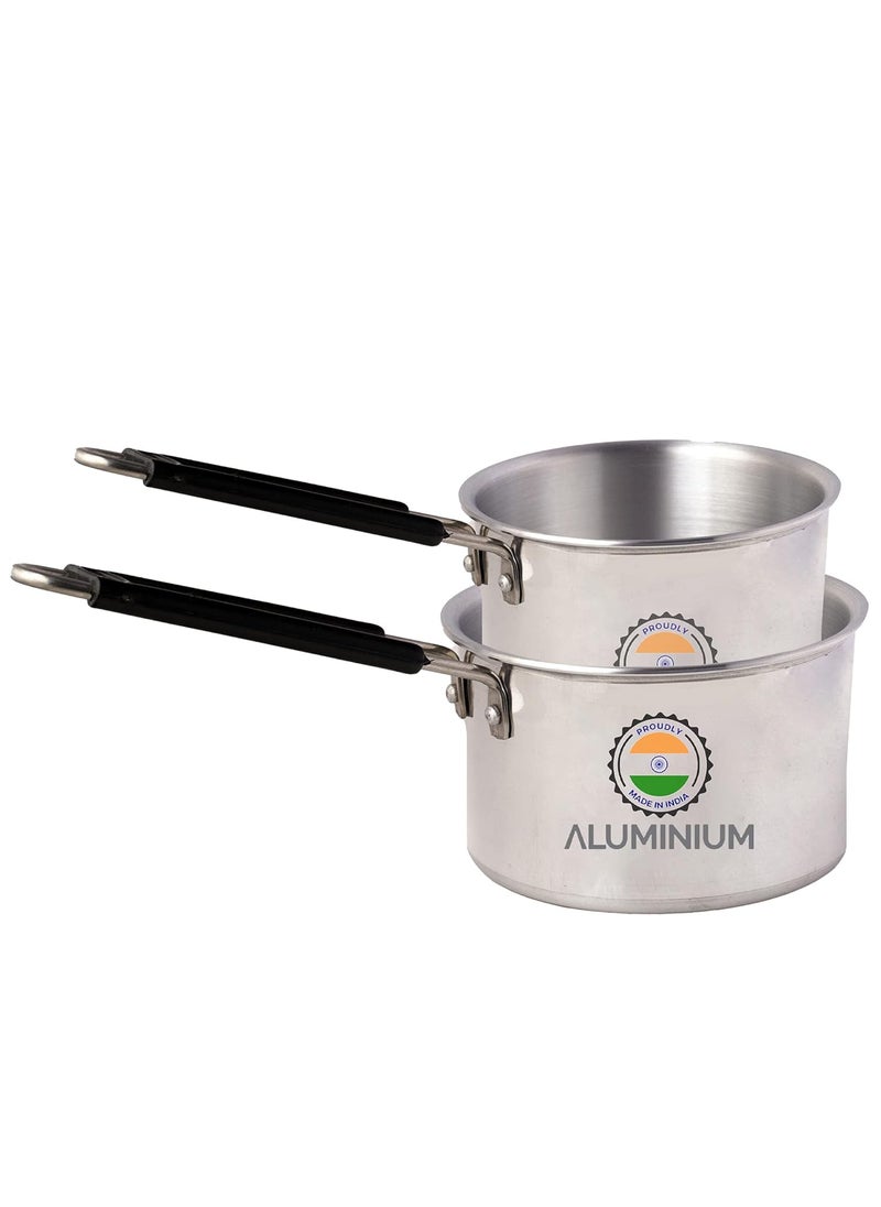 Shri Anand Aluminium Classic Series Butter Warmer Saucepan Tea Milk Pot Pan Dishwasher Safe Patila Sauce Pan Silver 2L 2L Pan Combo 2pcs Medium Pan