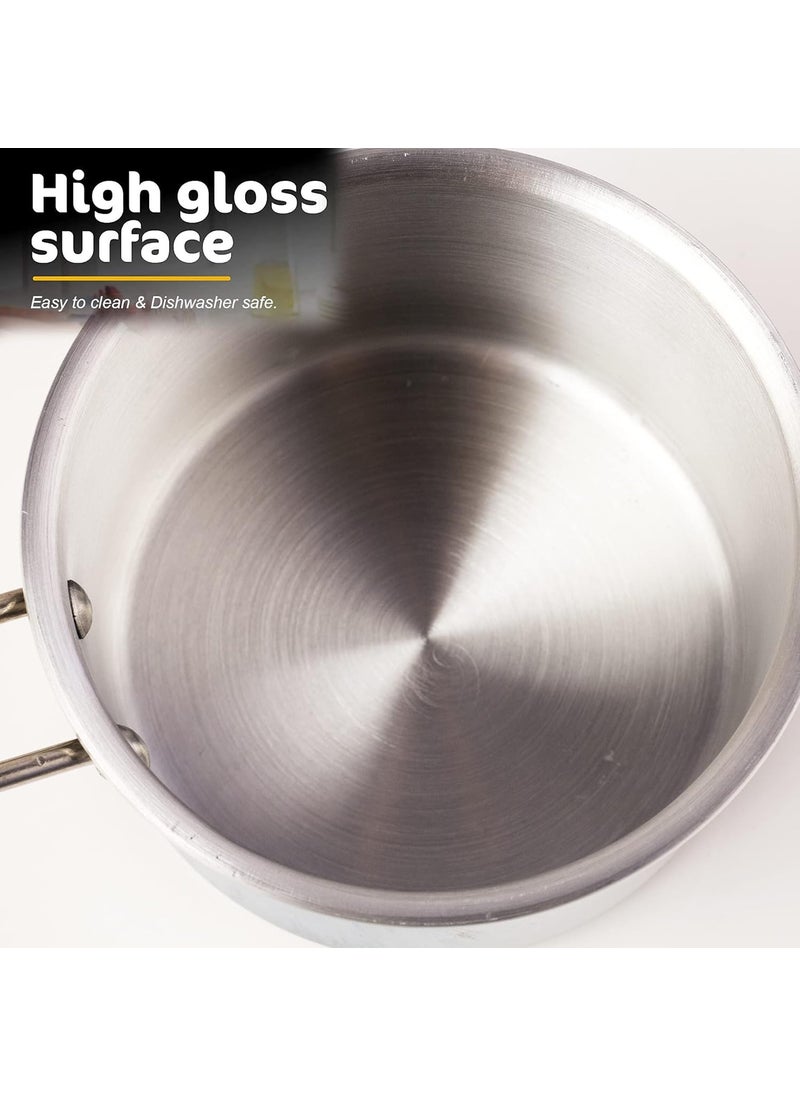 Shri Anand Aluminium Classic Series Butter Warmer Saucepan Tea Milk Pot Pan Dishwasher Safe Patila Sauce Pan Silver 2L 2L Pan Combo 2pcs Medium Pan