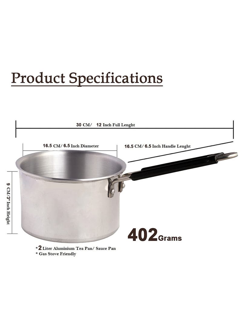 Shri Anand Aluminium Classic Series Butter Warmer Saucepan Tea Milk Pot Pan Dishwasher Safe Patila Sauce Pan Silver 2L 2L Pan Combo 2pcs Medium Pan