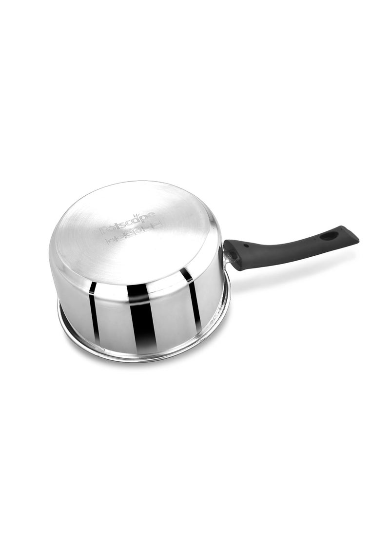 Potscape Nano Sauce Pan for Tea 18 cm 16 LTR Heavy Gauge Stainless Steel Even Heat Distribution Dishwasher Safe Gas Induction Compatible RustProof Ideal for Tea Coffee Sauces