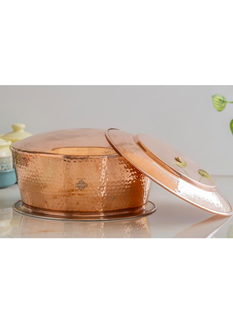 Indian Art Villa Handcrafted Hammered Copper Serving Handi with Lid and Tin Lining Traditional Indian Cookware Handi for Serving Rice Curries and Dishes 2000 ML Capacity