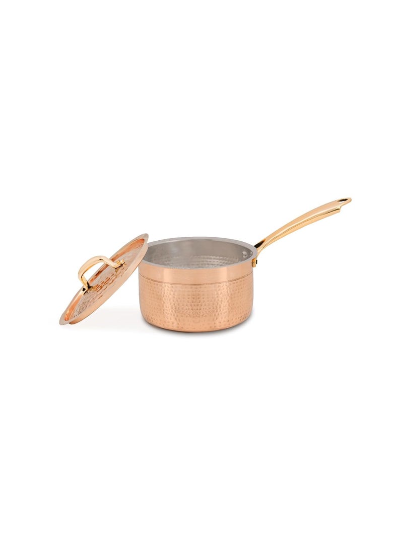 CRAFTSMEN Copper Sauce Pan with Copper Lid with Inside Tin Coating Kalai Brass Handle Volume 2L