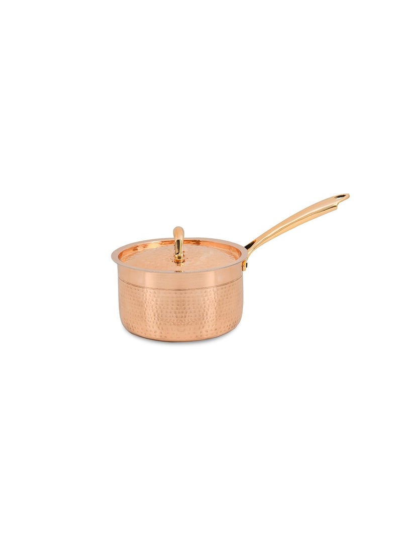 CRAFTSMEN Copper Sauce Pan with Copper Lid with Inside Tin Coating Kalai Brass Handle Volume 2L