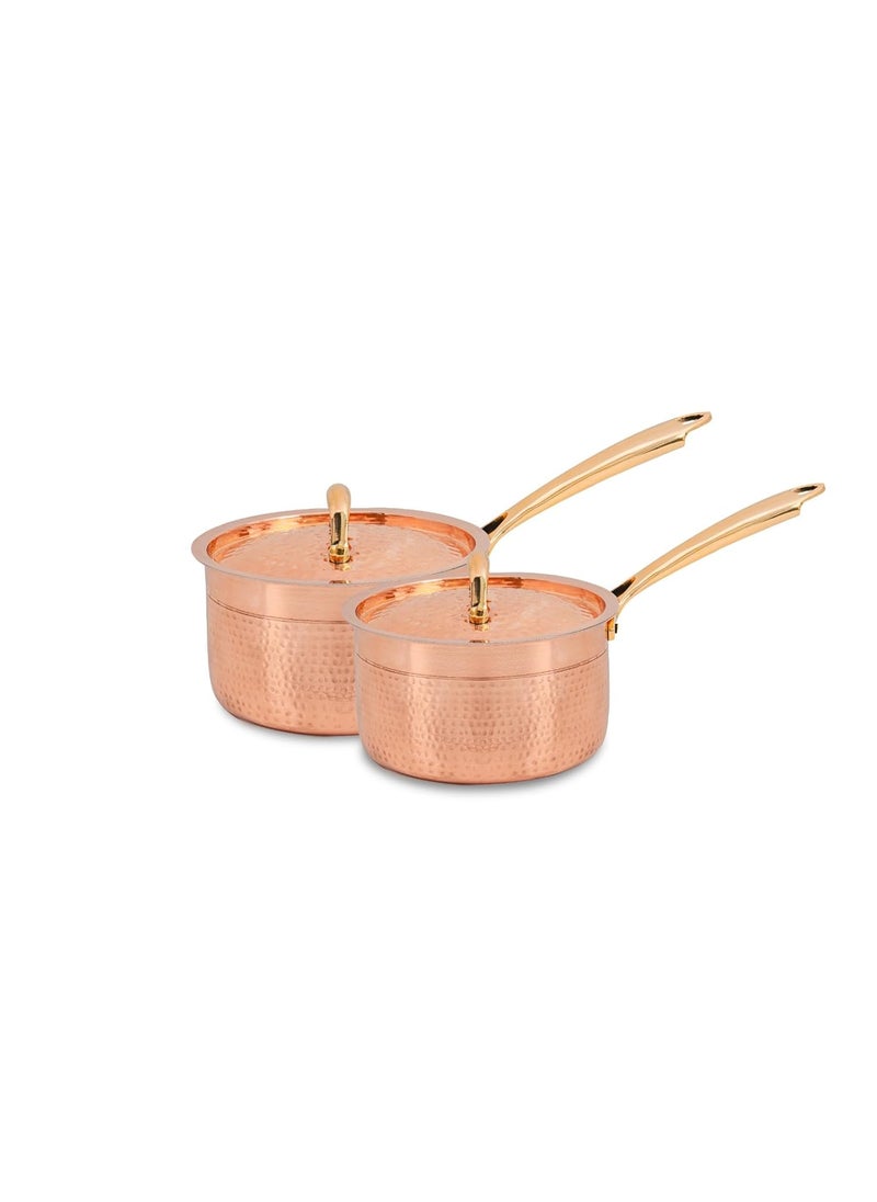 CRAFTSMEN Copper Sauce Pan with Copper Lid with Inside Tin Coating Kalai Brass Handle Volume 2L