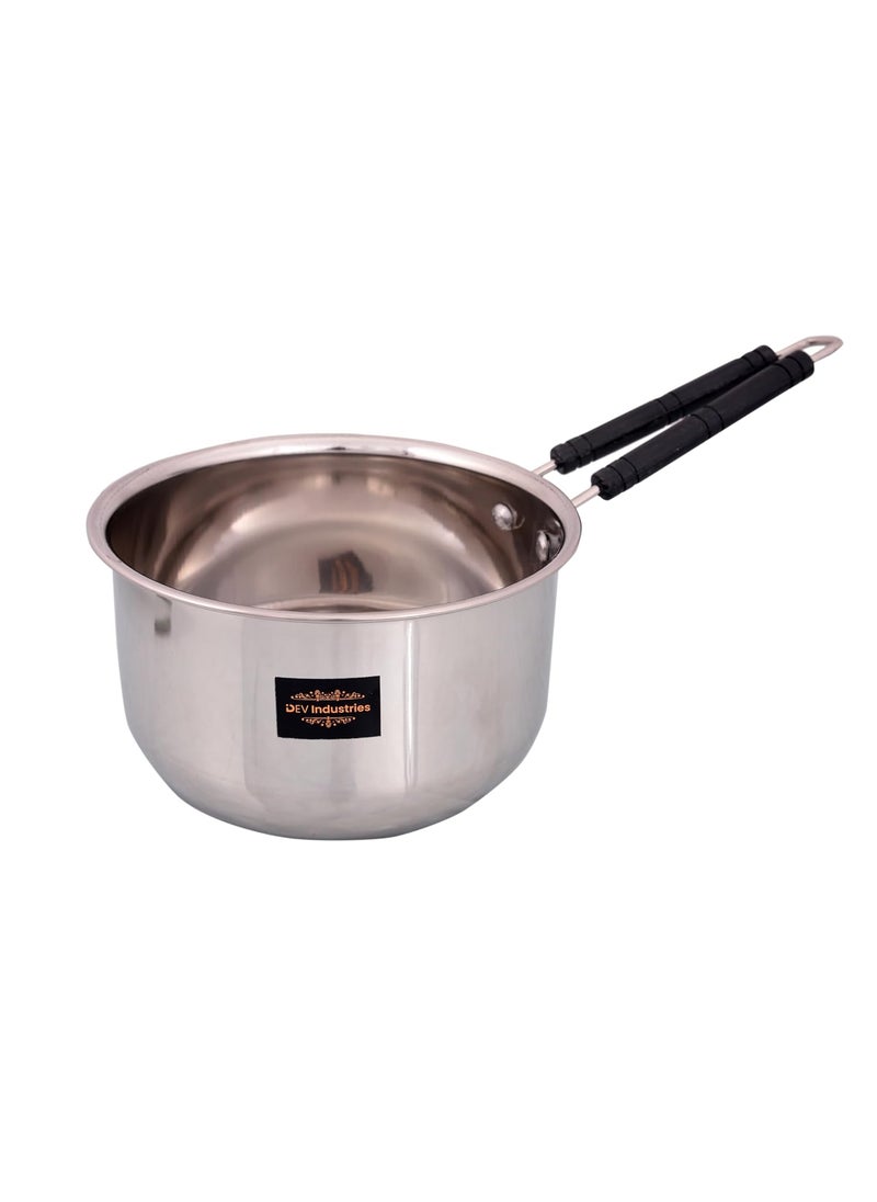 Dev Industries Induction Flat Base Sauce Tea Pan Vessel with Handle Stainless Steel Coffee Milk Cooking Tope Saucepan Pots with Handle Silver 1700ML