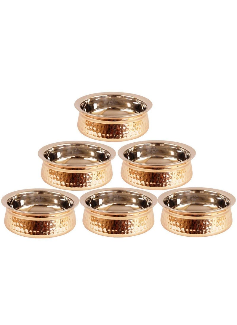 INDIAN ART VILLA 22 X 58 X 21 Handmade Stainless Steel Copper Dish Serving Indian Food Daal Curry Set of 6 Handi Bowl Capacity 500 ML for use RestaurantGift Item