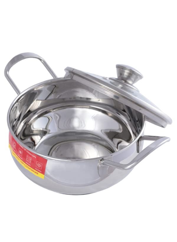 Ramson Stainless Steel Handi with Glass Lid 14 cm 1 Litre Carnival Kitchen Serving Cooking Range with Induction Base