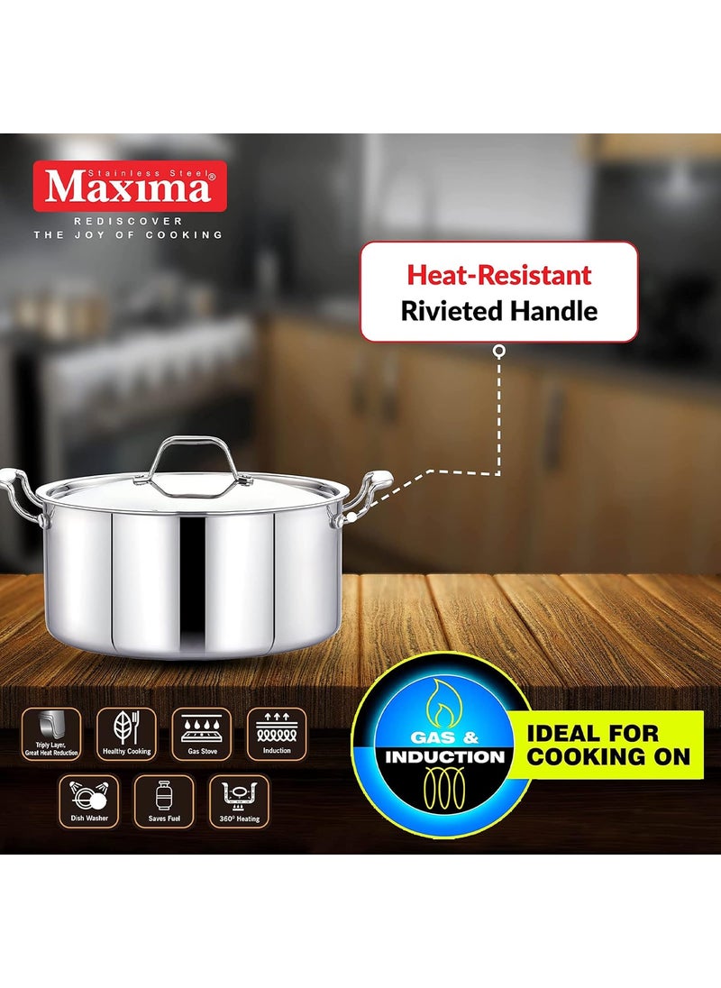 Maxima Triply Cookware Saucepot Compatible with Induction and Gas Heat Resistant Riveted Handle Fast Cooking Triple Layer Stainless Steel Size 18 CM Capacity 22 LTR