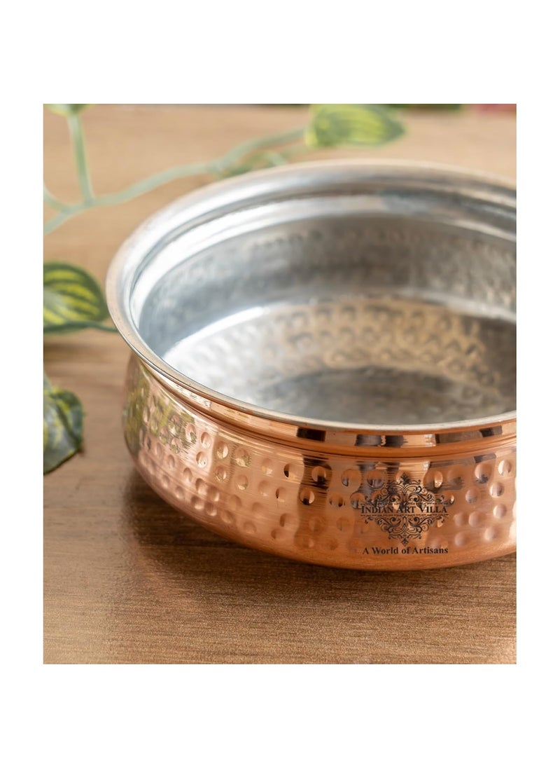 INDIAN ART VILLA Copper Hammered Handi with Inside Tin Lining Copper Cookware Serveware Diameter 91 Inches Volume 2850
