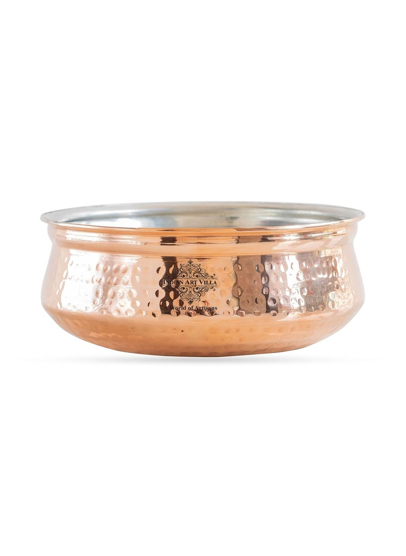 INDIAN ART VILLA Copper Hammered Handi with Inside Tin Lining Copper Cookware Serveware Diameter 91 Inches Volume 2850