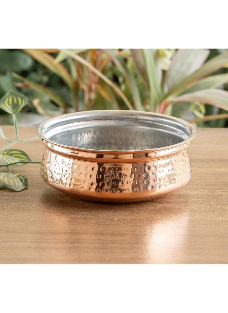 INDIAN ART VILLA Copper Hammered Handi with Inside Tin Lining Copper Cookware Serveware Diameter 91 Inches Volume 2850