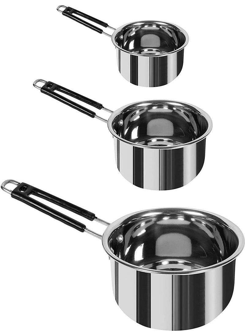 VARSHA INTERNATIONAL Stainless Steel Saucepan Sauce Pan Flat Base Sauce Pan Tea Pan Milk Pan Tapeli Patila Sauce Pot Cookware with Handle 2000 Ml 1500 Ml 1000 Ml 3 Pc