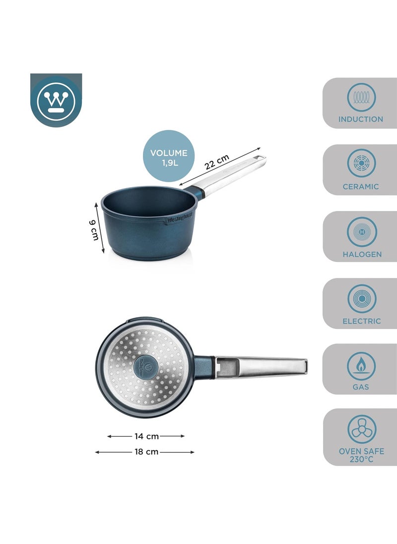 Westinghouse Performance Series WCSP0095N18BL Saucepan 18 cm Milk Pot Small for All Hobs and OvenSafe Cool Touch Stainless Steel Handle Blue