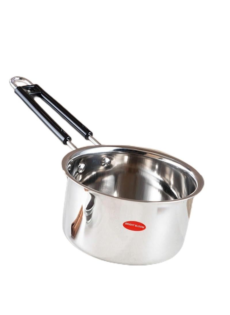 BRIGHT BLOOM Heavy Steel Sauce 1 Litre Gas Stove Friendly Silver 18 Gauge Pan Sauce Pan Milk Pan Tapeli Patila Milk Boiler Cookware with Handle Guage Weight 560g