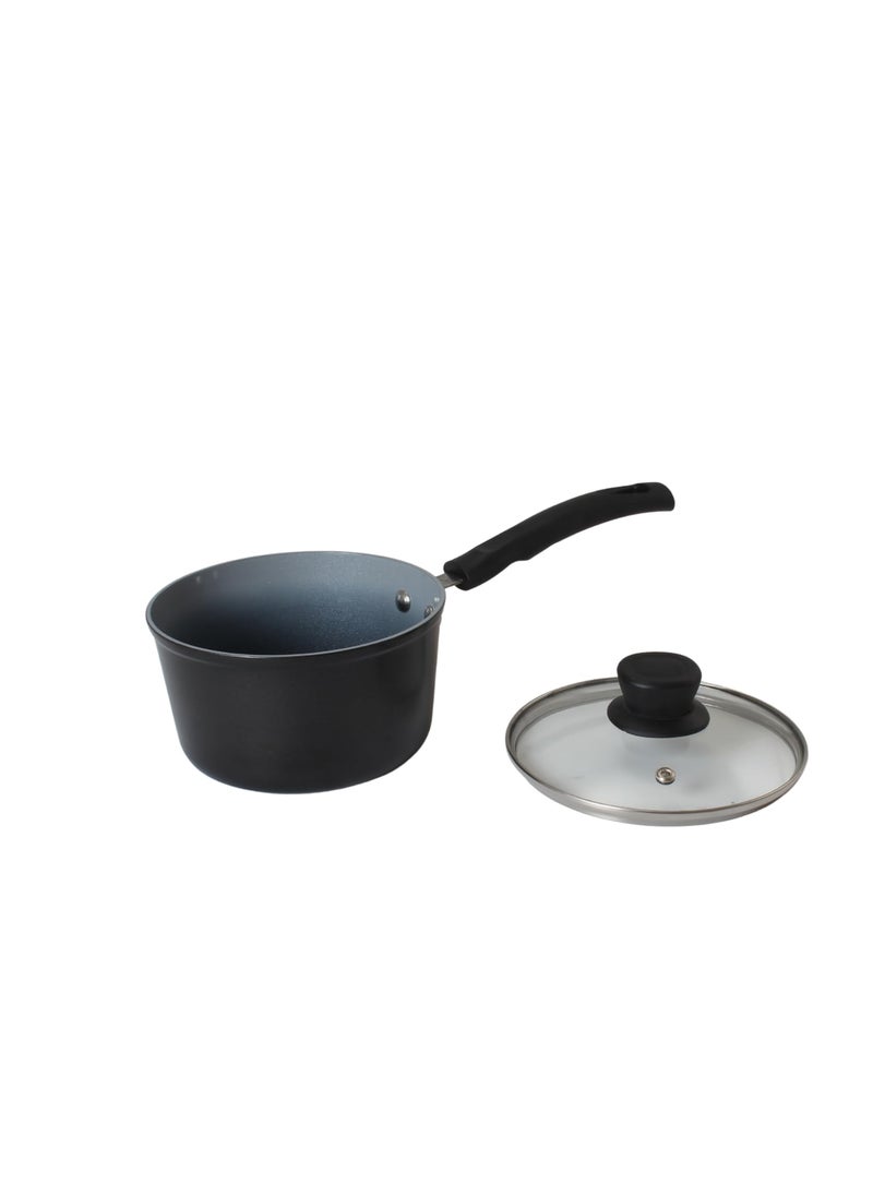 GET PLUMM Sauce Pan Induction Base Sauce Pan for Tea Gas Stove Compatible Pan for Making Tea Milk Boiler Cookware with Ceramic Coating with Black Bakelite Handle 16 cm Black