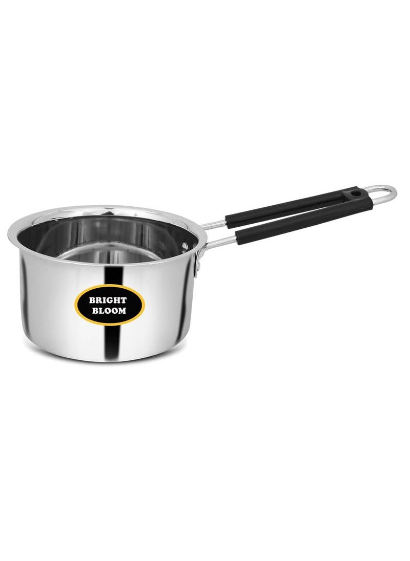 BRIGHT BLOOM Heavy Stainless Steel Sauce 1 Litre Gas Stove Friendly Silver 18 Gauge Pan Sauce Pan Milk Pan Tapeli Patila Milk Boiler Cookware with Handle Guage Weight 560g