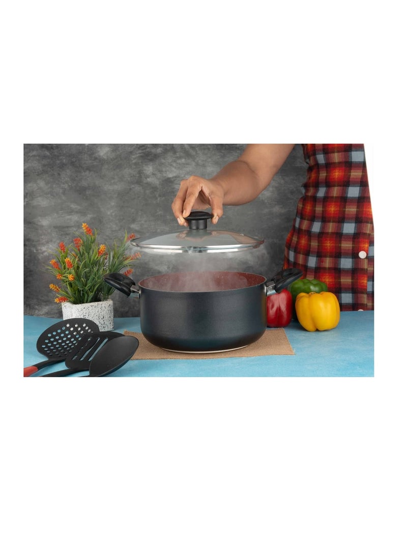 KLASSI KICHEN Aluminimum Non Stick Biryani Pot Set of 3 with Glass lid cookware Set Black
